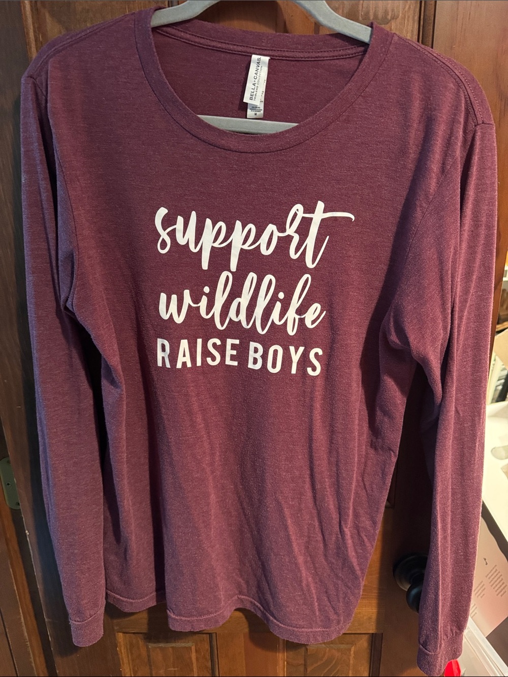 Bella Canvas Burgundy Long Sleeve "Support Wildlife Raise Boys" Tee
